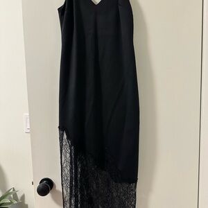 Alice + Olivia Black Midi Dress with Lace Hem